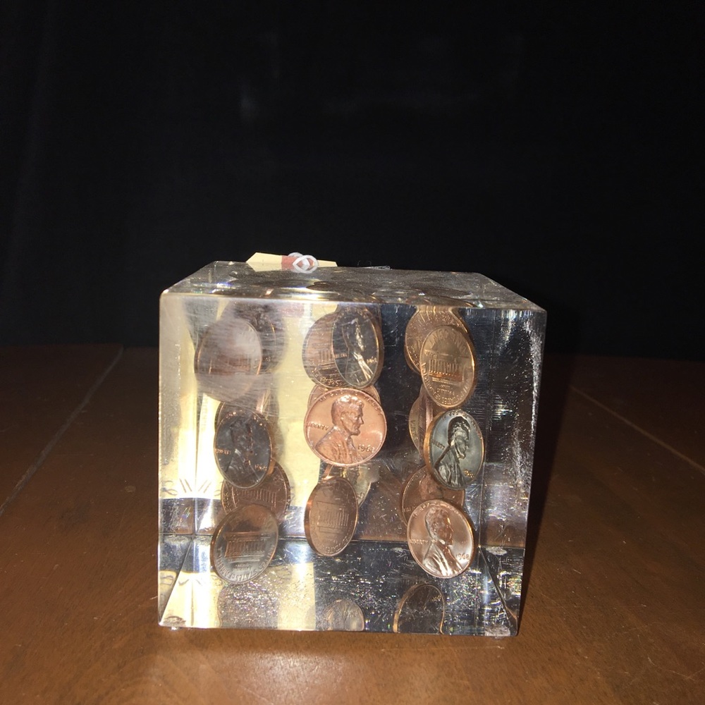 S O L D MidCentury ‘Lucky Penny‘ Lucite Cube